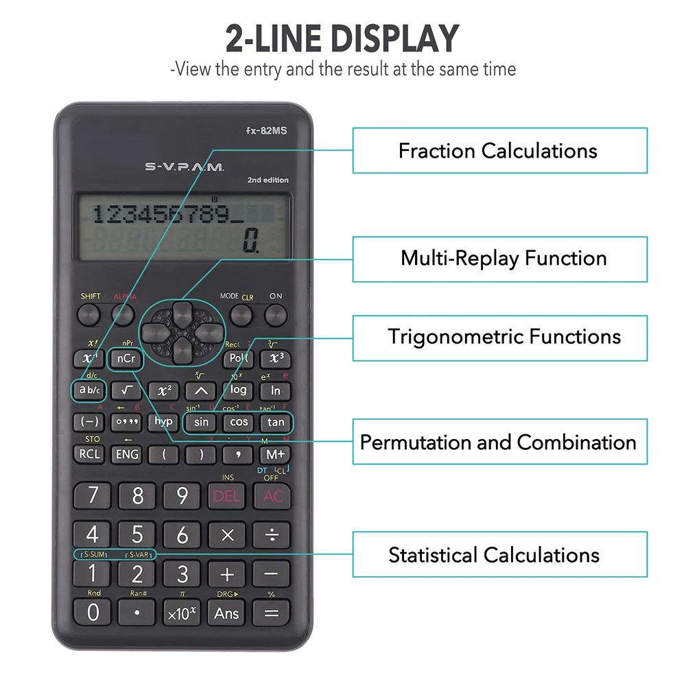 

FX-82MS-2nd Edition Scientific Calculator 240 Functions 2-line Display For High School University