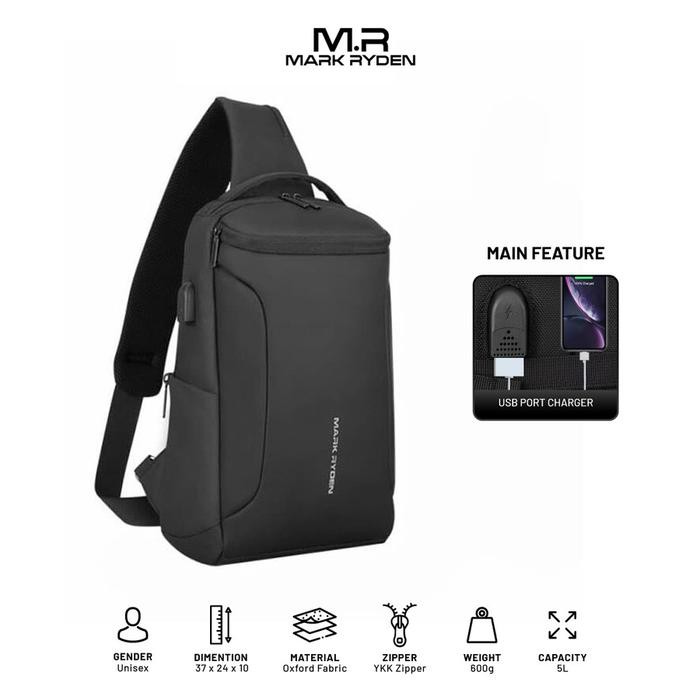 NEW Mark Ryden MR7069 Crossbody Shoulder Bag - Tas Selempang Sling - BLACK