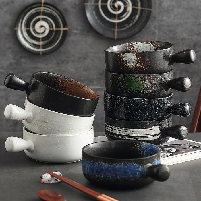 Yui Handle Bowl 6" / Mangkok Saji Salad Sup Gagang Keramik Jepang Unik