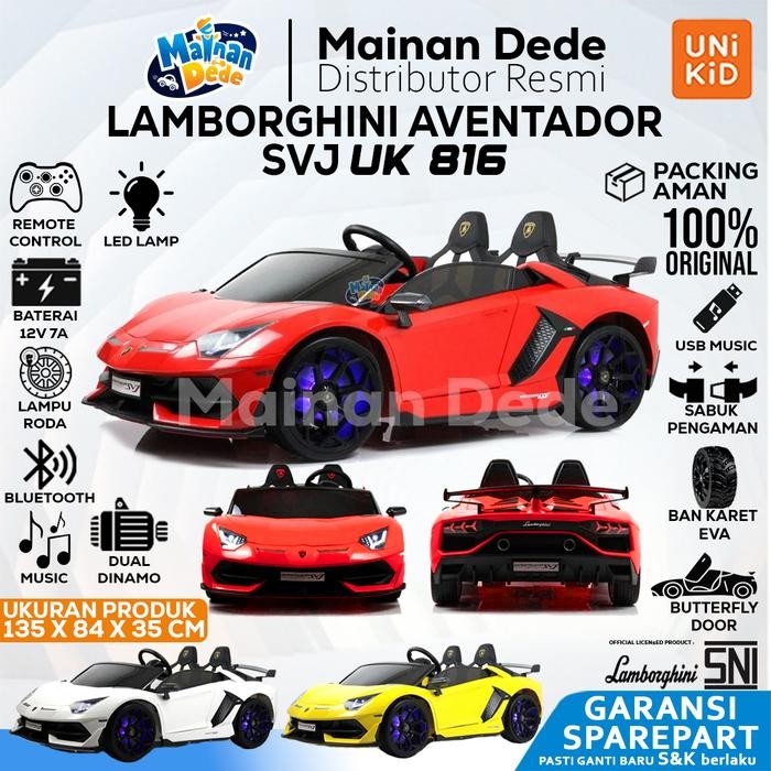 Mainan Mobil Aki Anak Lamborghini Aventador SVJ BanKaret Unikid UK 816