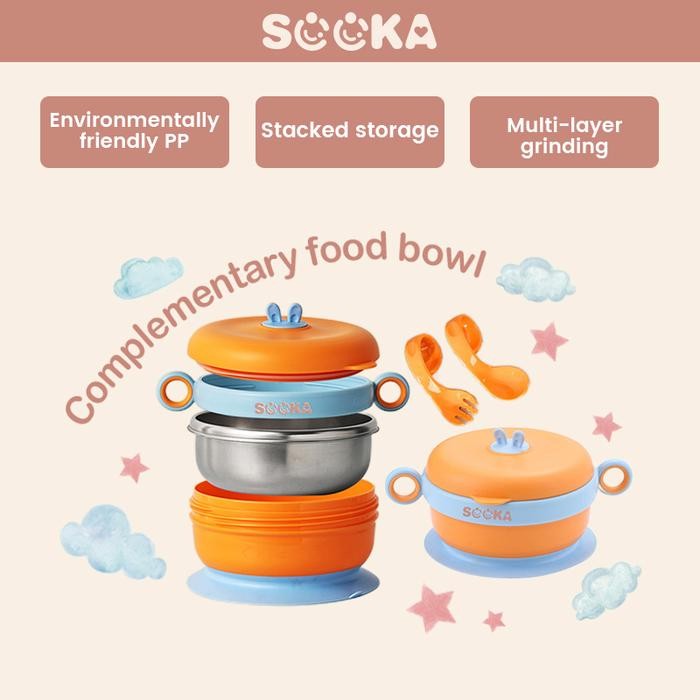 SOOKA Mangkok Makan Bayi Anak Stainless Dilengkapi Sendok dan Garpu - Baby Suction Bowl Anti Slip