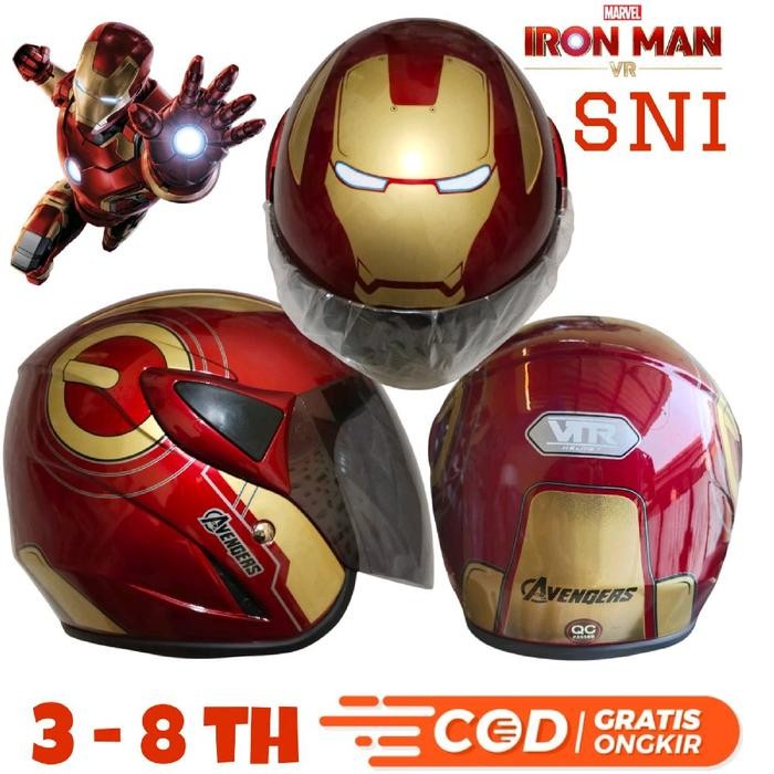 HELM ANAK SNI LAKI2 IRON MAN USIA 4- 8 THN PAKING KARDUS