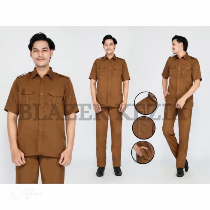 [Premium] Baju Seragam Dinas Pria Pns Asn Pdh Pemda Guru Keki Kheki Khaki Tua Coklat Terbaru Setelan