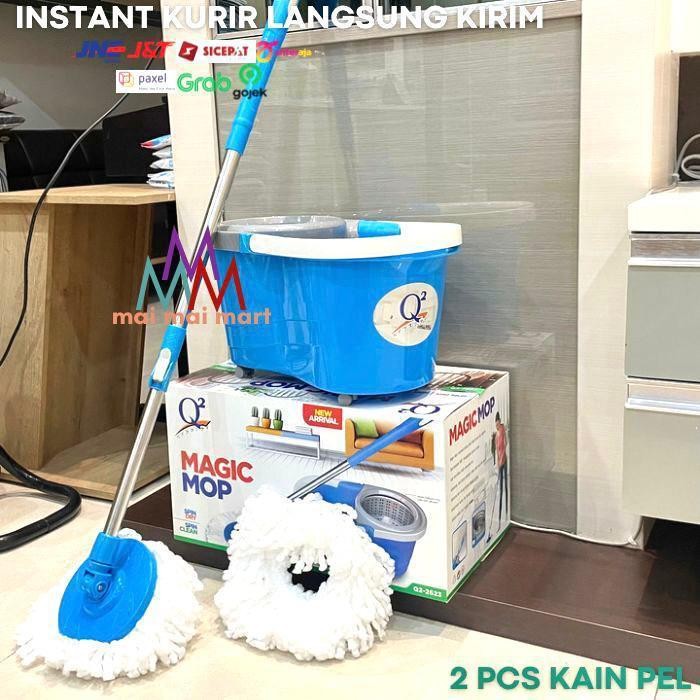 PEL LANTAI OTOMATIS STAINLESS MAGIC MOP Q2 2623 DENGAN RODA - ALAT PEL PUTAR TERBARU - KAIN,