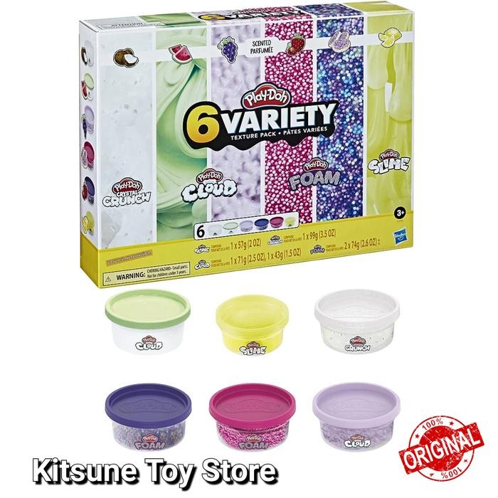 Play Doh 6 Variety Texture Pack Original Hasbro - Mainan Slime Playdoh