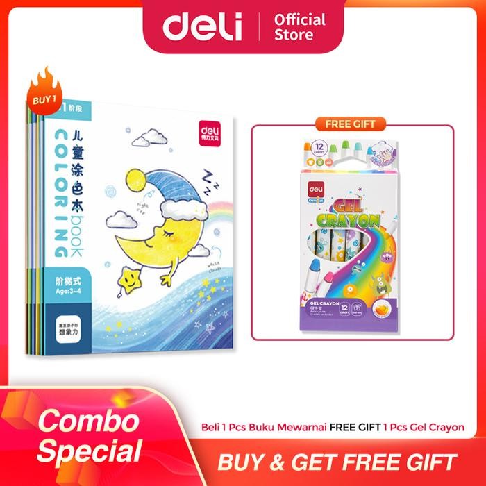 

Deli Buku Mewarnai Cover Animasi 73353 + Deli Gel Crayon / Krayon 12 Ec211 Kertas Stationery