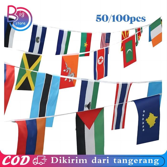 100pcs Bendera Dunia Negara / Bendera Negara Dunia / Spanduk Bendera Renceng Negara Untuk Lebar Cafe