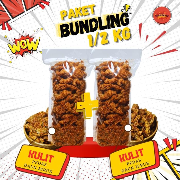 

New PAKET BUNDLING UKURAN 1/2KG KULIT CRISPY PEDAS DAUN JERUK