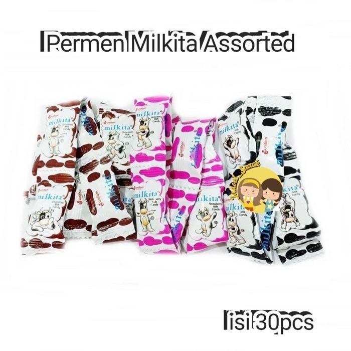 

New Permen Milkita Assorted Isi 30 Pcs Rasa Cokelat Strawberry Susu Candy Food Snack