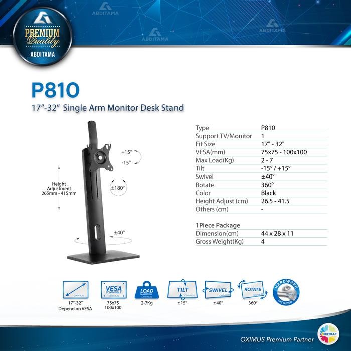 

Bracket Desk Stand Meja 1 Monitor Computer Naik Turun 17 - 32 Inch Oximus P810