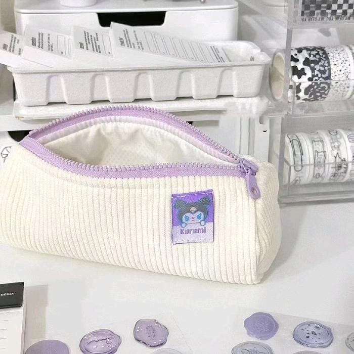 

kotak pensil sanrio tempat pensil sanrio putih corduroy pencil case minimalis aesthetic soft korean