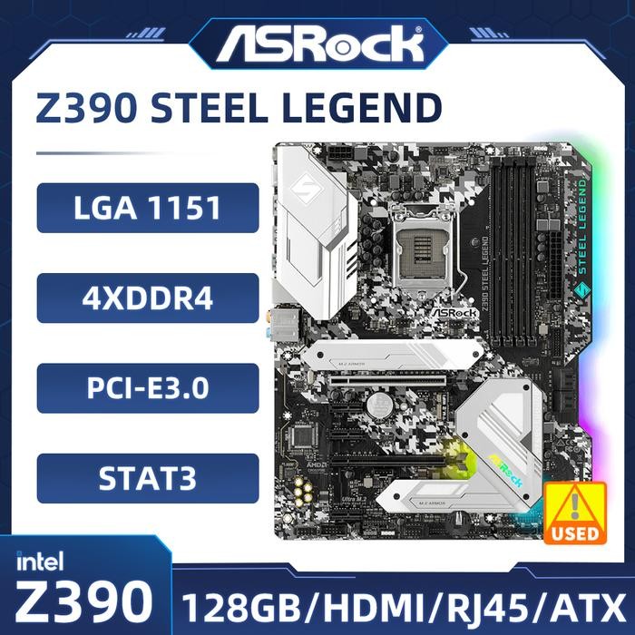 Asrock Z390 Steel Legend Motherboard Intel Z390 LGA 1151 DDR4 128GB PCI-E 3.0  2×M.2  HDMI ATX suppo