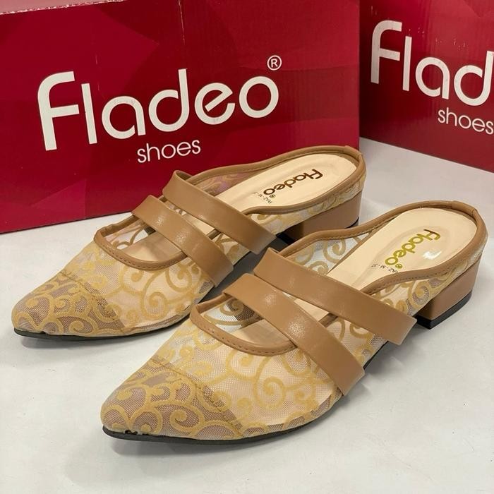 Sendal Selop Brokat Heels 3 cm Model K173 Fladeo untuk Wanita Pesta Sandal Mules Shoes Perempuan