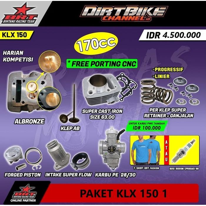 Promo Paket Bore Up Brt Klx 150 Dt 150 Trabas Supermoto 170 180 190 200Cc Best Quality
