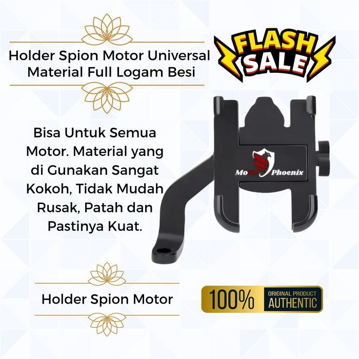 Holder HP Motor Handphone Holder Spion Aluminium Alloy Besi
