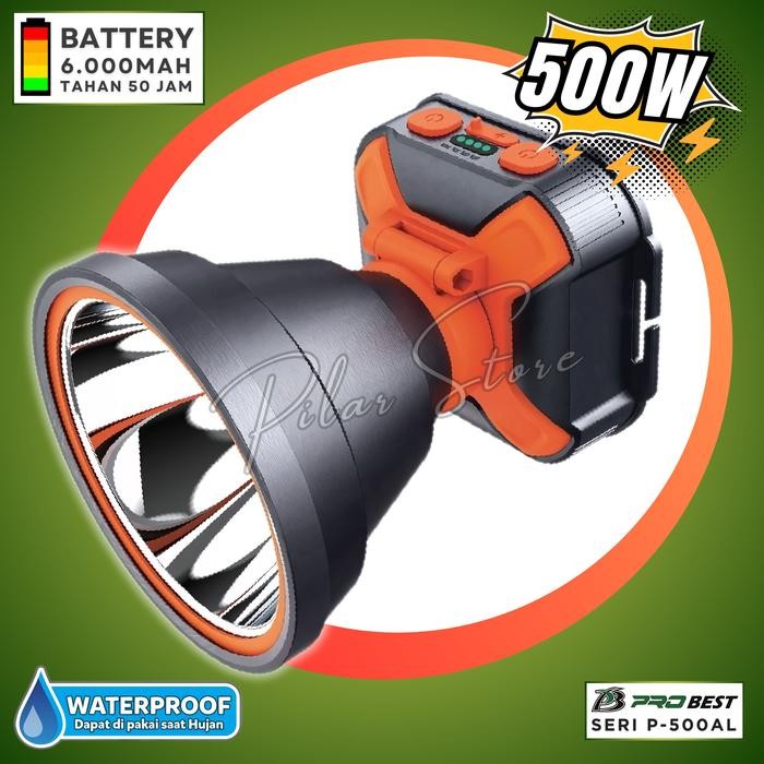 Senter Kepala LED 500W - Senter kepala Tahan Air Baterai 6000mAh Senter Led Super Terang - Senter