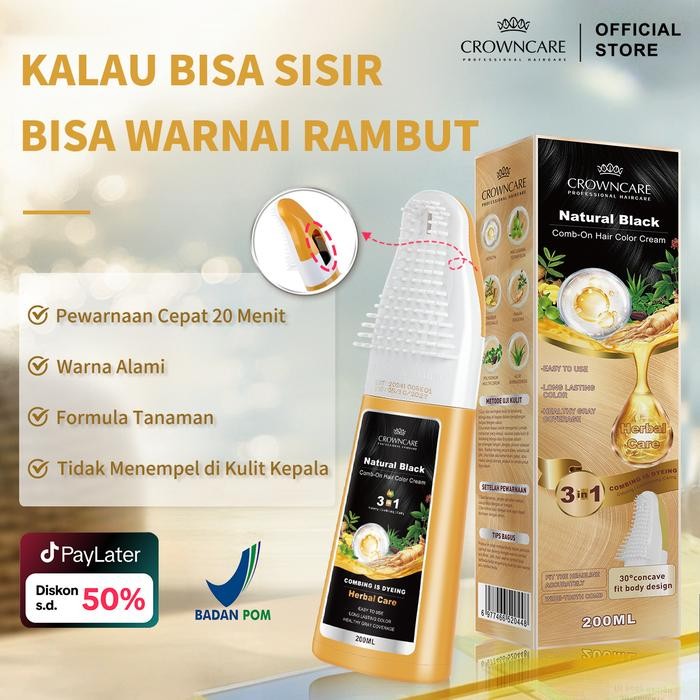 CrownCare Hair Coloring Shampoo Uban 200ml Penghitam Rambut Beruban Membantu menghitamkan uban,