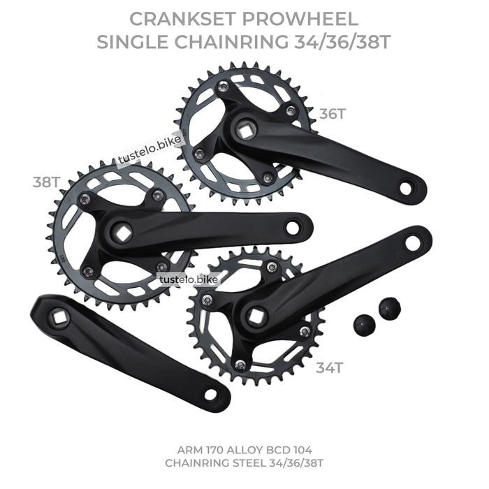 Crankset Prowheel Single Chainring 34T 36T 38T BCD 104 Crank MTB Gravel Vintage Commuter