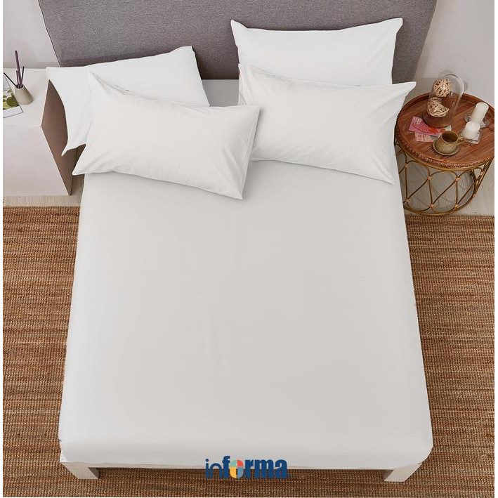 Informa Linotela 160X200 cm Seprai Queen Katun Fitted - Putih Sprei Seprai Aesthetic Seprei Sheet