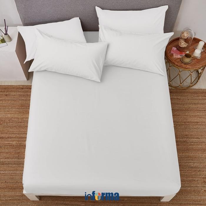 Informa Linotela 200X200 cm Seprai Super King Katun Fitted - Putih Sprei Seprai Aesthetic Seprei