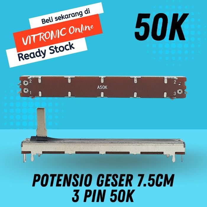 (Expert) Potensio Geser 7.5cm 3 pin 50k Mono Kaki 2-1 Slide 7.5 cm