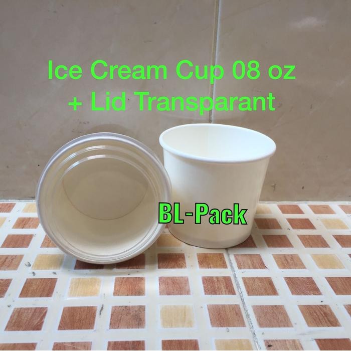 Paper ice cream cup 8 oz dengan tutup transparant