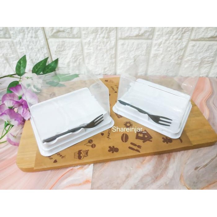 Cake Case Packaging Mika Kue Bolu Slice Pudding + Tutup + Garpu #4