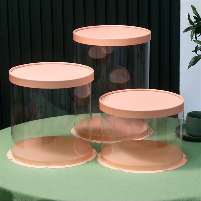 23x23 cm Bulat Kotak Kue Mika Transparan Tinggi dus Cake Box