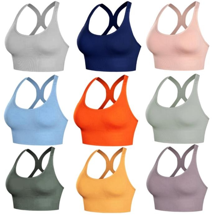 Sport Bra Wanita Tanpa Kawat gym bh Bra Sport Bra Olahraga Bra Tali Silang 2