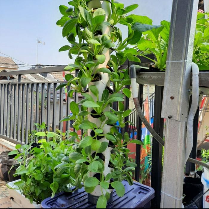 FULL SET VERTIKULTUR HIDROPONIK TOWER 32 dan 48 Lubang