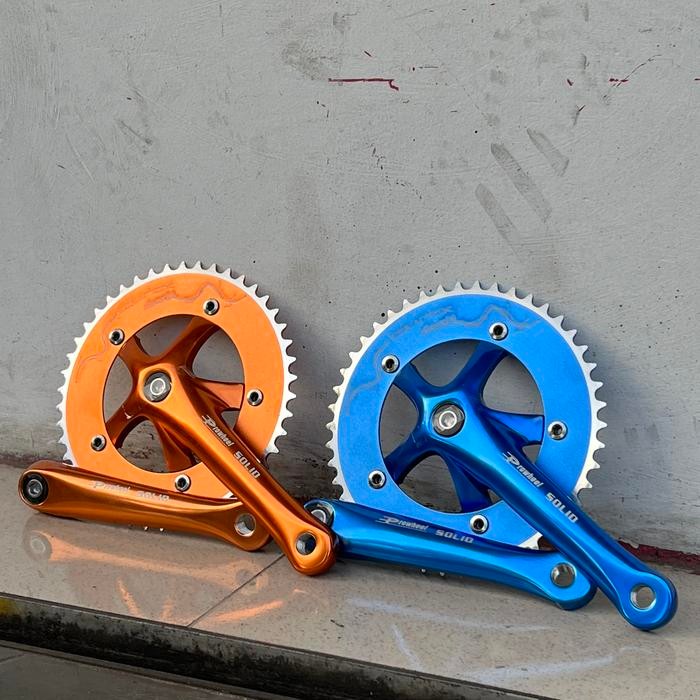 Crank Fixie 46T Prowheel Solid Biru Emas Coklat Bcd 130 Arm 165 Alloy