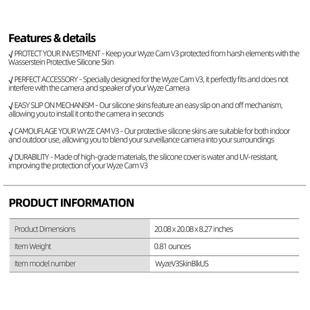 Cam Silicone Protective Covers for Wyze Cam V3 Anti-Scratch Security Surveillance Camera Protector