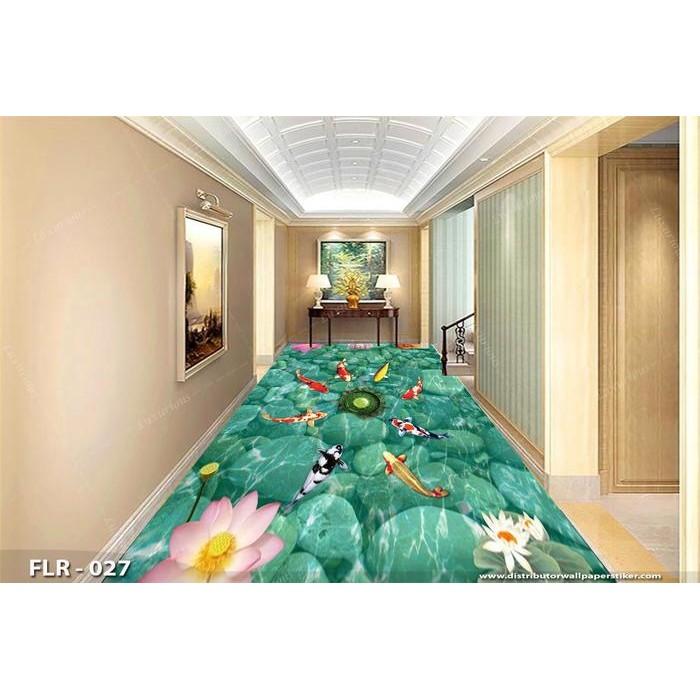 Wallpaper Custom 3D Lantai Wallpaper Stiker Lantai Ikan Koi Biru #Gratisongkir