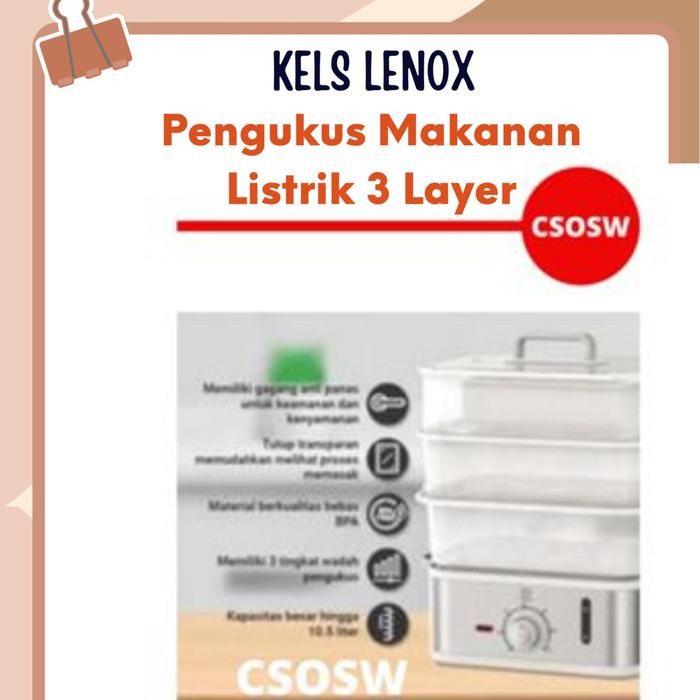 Kels Lenox Pengukus Makanan Listrik 3 Layer Electric Steamer Kukusan 3 Susun Pasti Diskon