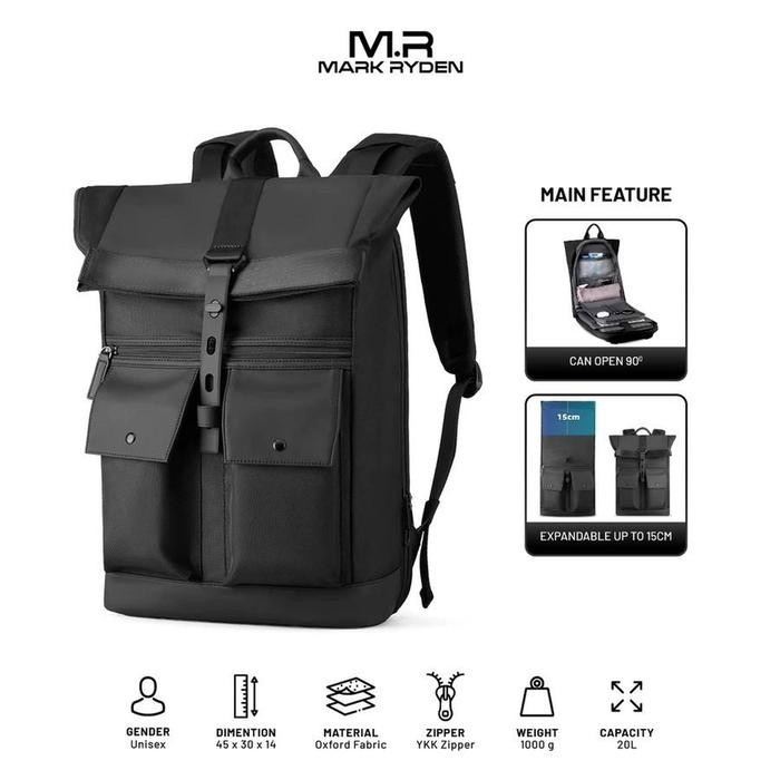 Mark Ryden MR1696 Tas Ransel Backpack Laptop Wateroof 15.6 Inch Hitam