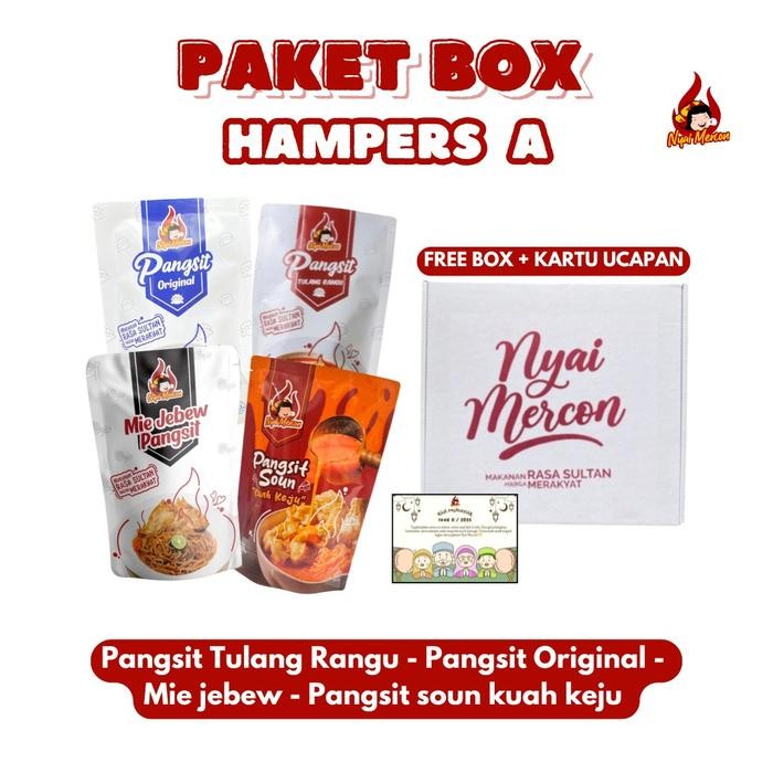 

Nyai Mercon Paket Hampers A (Pangsit Ori, Pangsit Rangu, Mie Jebew Pangsit, Pangsit Soun Keju)