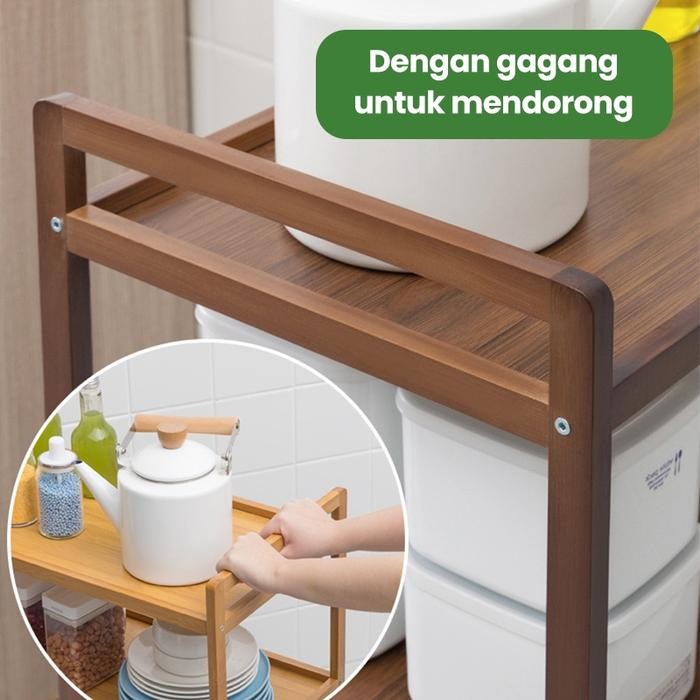 Rak Dapur Susun Kayu Roda Rak Panci Rak Kayu Bumbu Tempat Penyimpanan Sepatu Minimalis Rak Pot Bunga