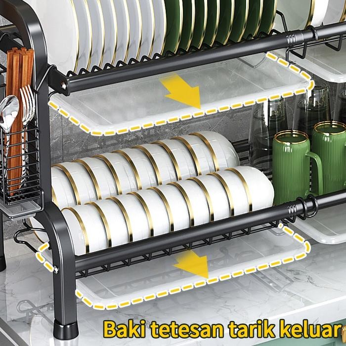 Rak Piring Stainless 2 3 Susun Kapasitas Besar Multifungsi Anti Karat