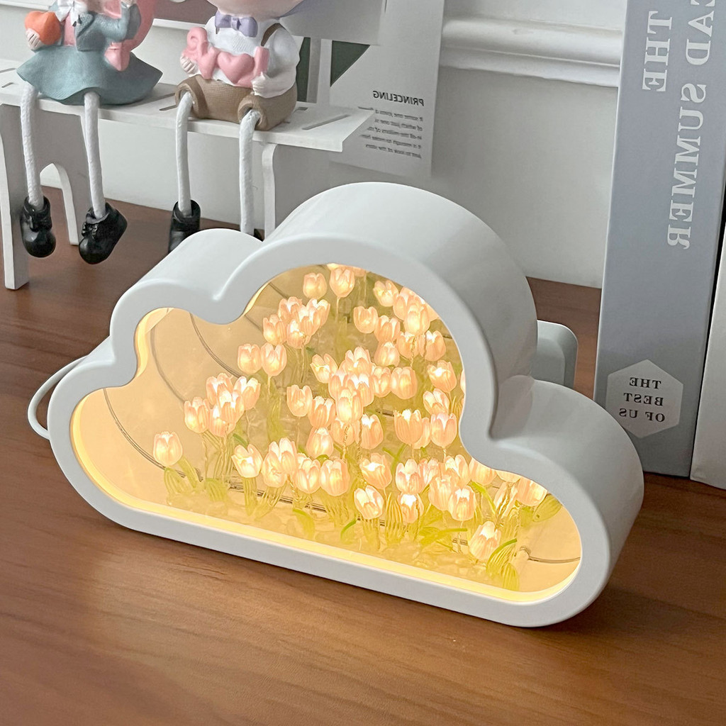 Cloud Tulip Night Light Handmade DIY Material Flower Home Decor Mirror Creative Atmosphere Lamp