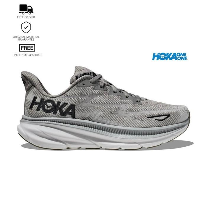 Hoka Clifton 9 Wide Mens Running Shoes Grey White Original