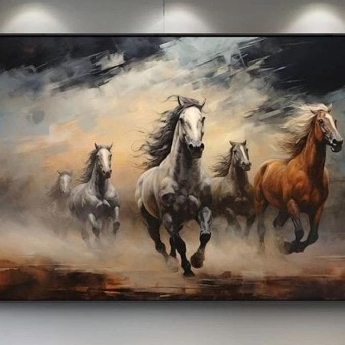 Lukisan Kanvas Kuda Berlari - Lukisan Kanvas Kuda Ukuran 200X100Cm Plus Frame