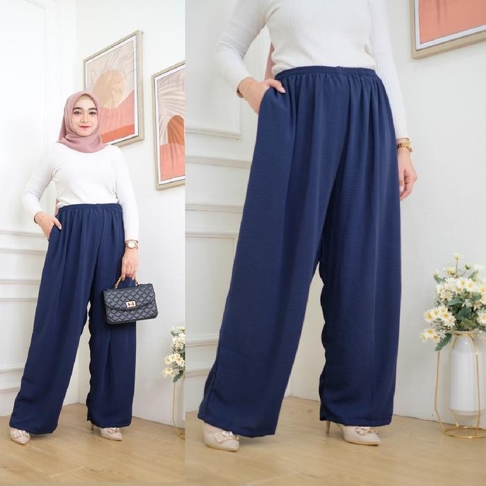 Kulot Super Jumbo Celana Rayon Crinkle Adem Melar Muat 100 Kg Highwaist Kain Panjang Wanita Airflow