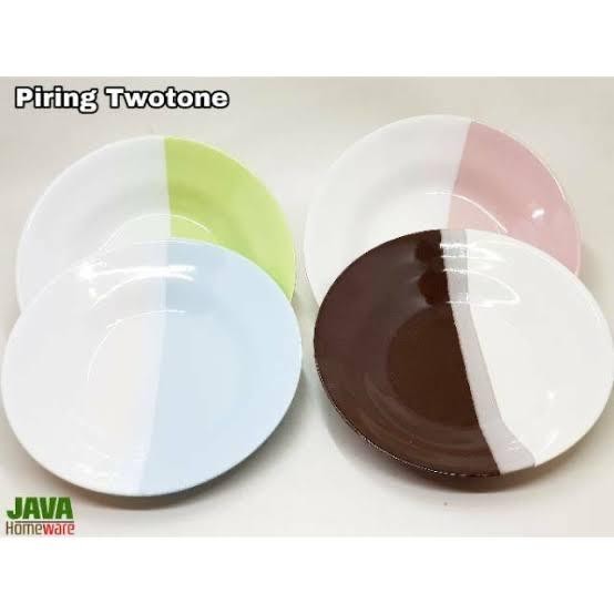PIRING KERAMIK TWO TONE 1 LUSIN (12 PCS) WARNA CANTIK