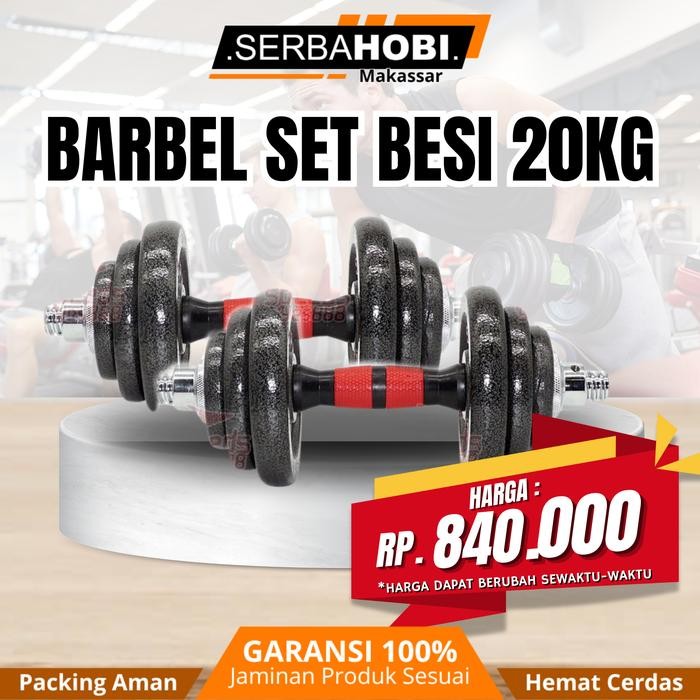 {{{{{{] Dumble set 2 in 1 / Barbel Set besi 20kg Berkualitas dengan Box / Barbel set Besi 20kg 2 in
