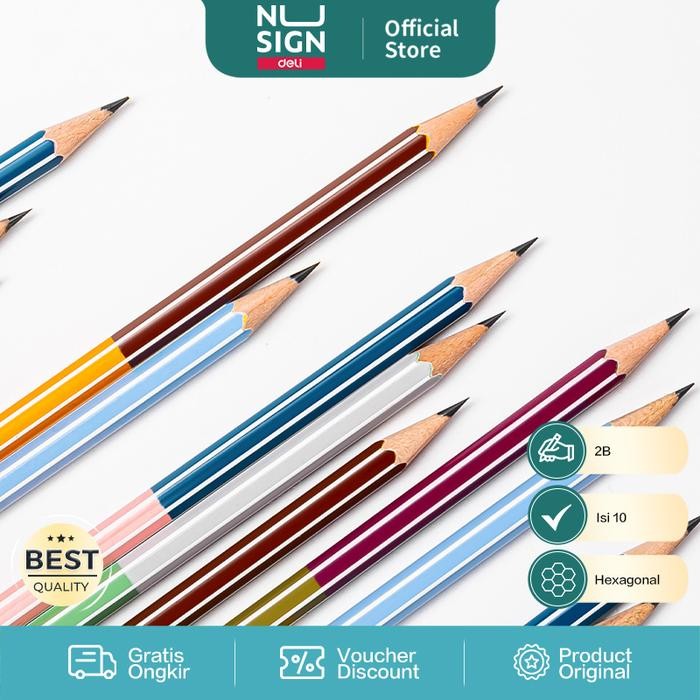 

Nusign Pensil 2B Kayu / 2B Graphite Pencil Hexagonal Barrel Black 10 Pcs NS725-2B