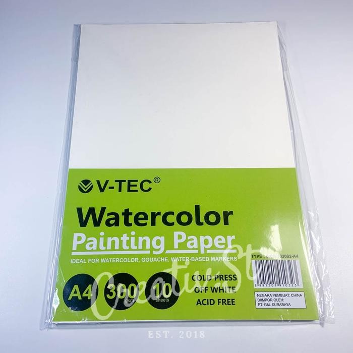 

V-TEC A4 Kertas Lukis Cat Air WaterColor Paper Sheets 300 GSM Cold Press 10 Sheet