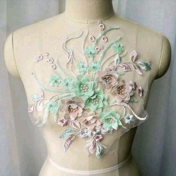 

lace bordir full payet 3d design, aplikasi bordir