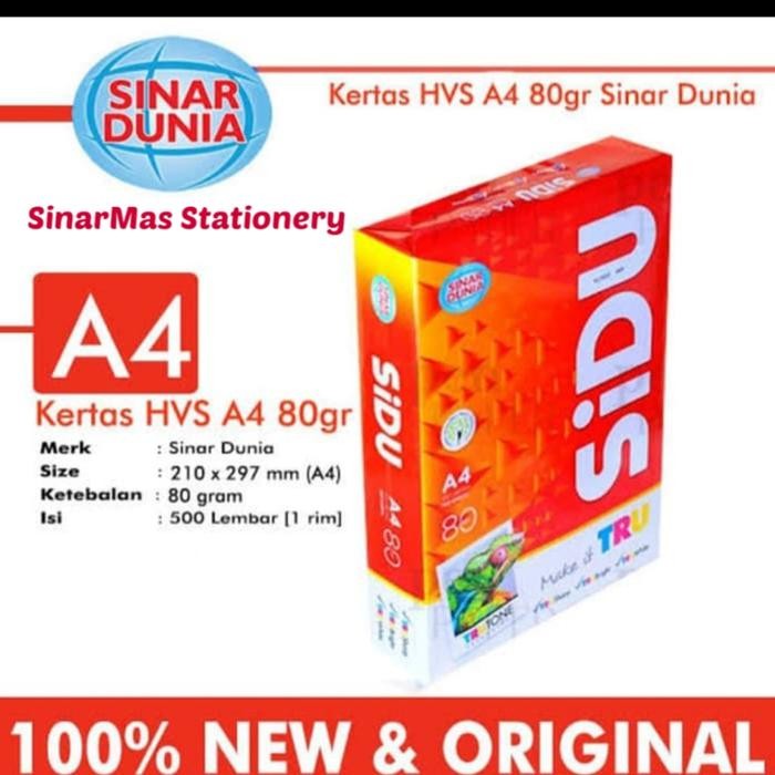 

Kertas Hvs SIDU A4 80 gsm.- Kertas foto copy SIDU A4 80 gram