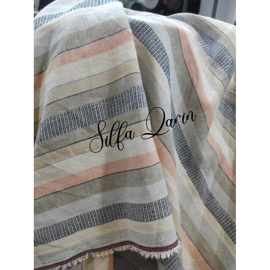 

Kain Bahan Cotton Linen Salur / Bahan Kain Kemeja Katun Line / Kain Katun Linen