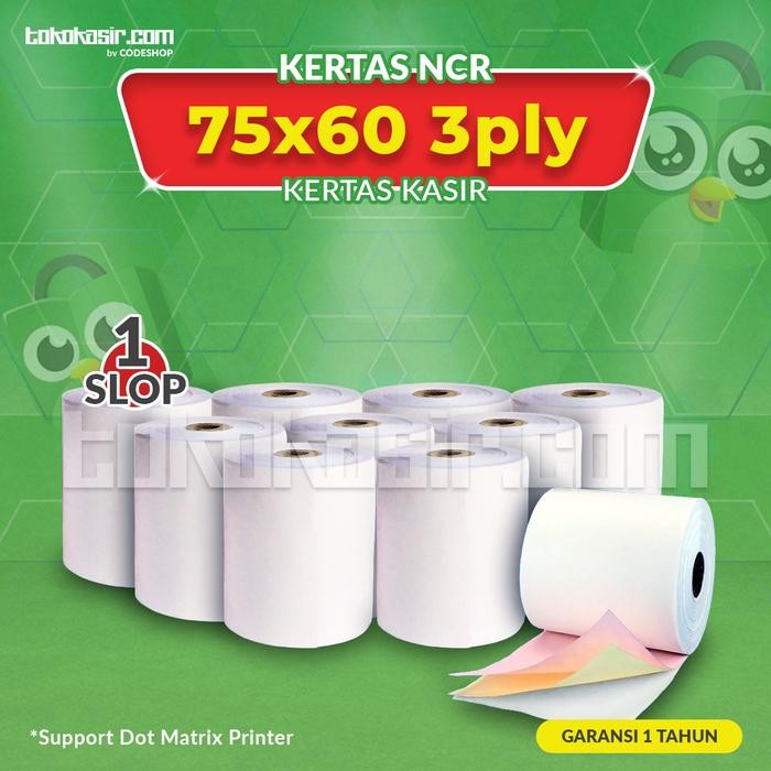 

(1 Slop) Kertas NCR Ukuran 75x60 mm ( 3 Ply ) Struk Printer Dot Matrix